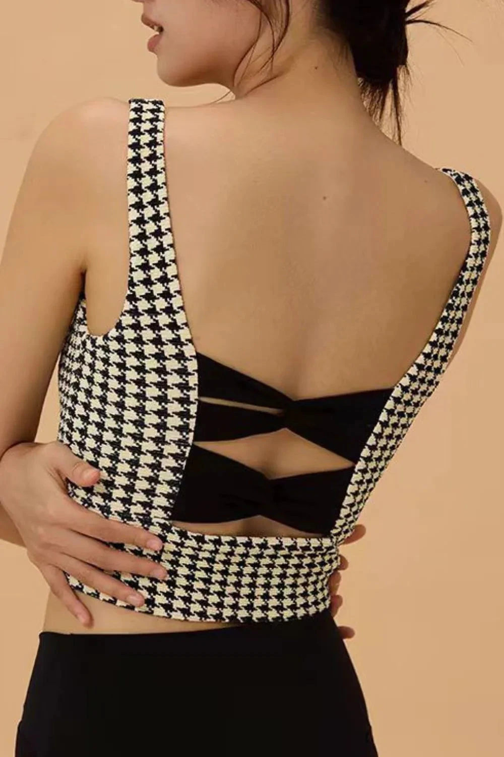 Chic Houndstooth Crisscross Back Active Bra Coco’s Tee Boutique